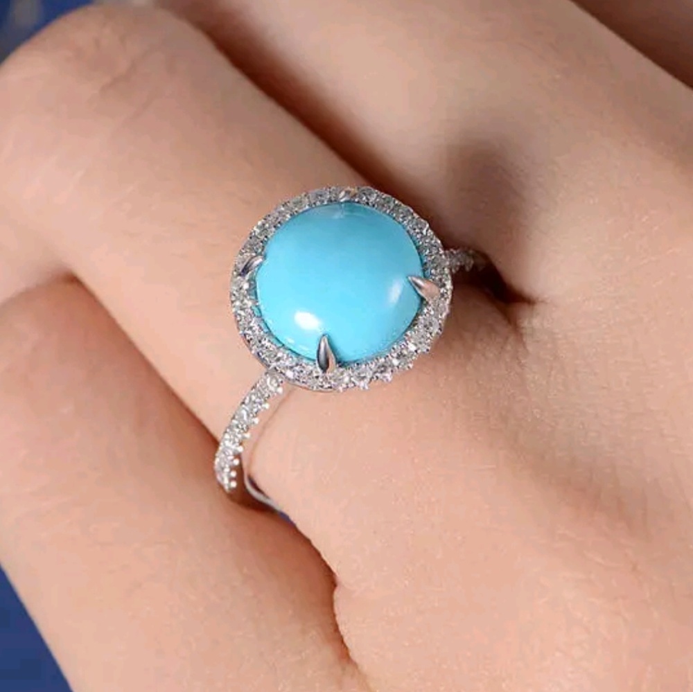 Sterling Silver Rhinestones Blue Gem Ring